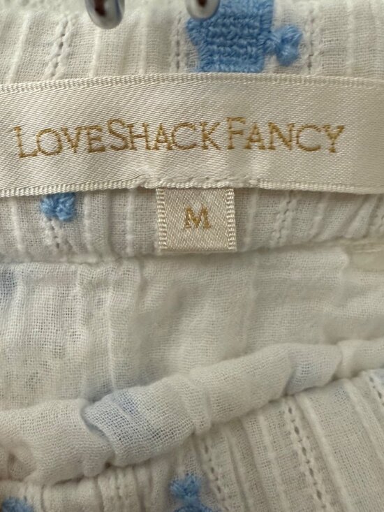 Love Shack Fancy White Blue Embroidered Floral Cottagecore Skirt Womens Medium - Picture 2 of 5